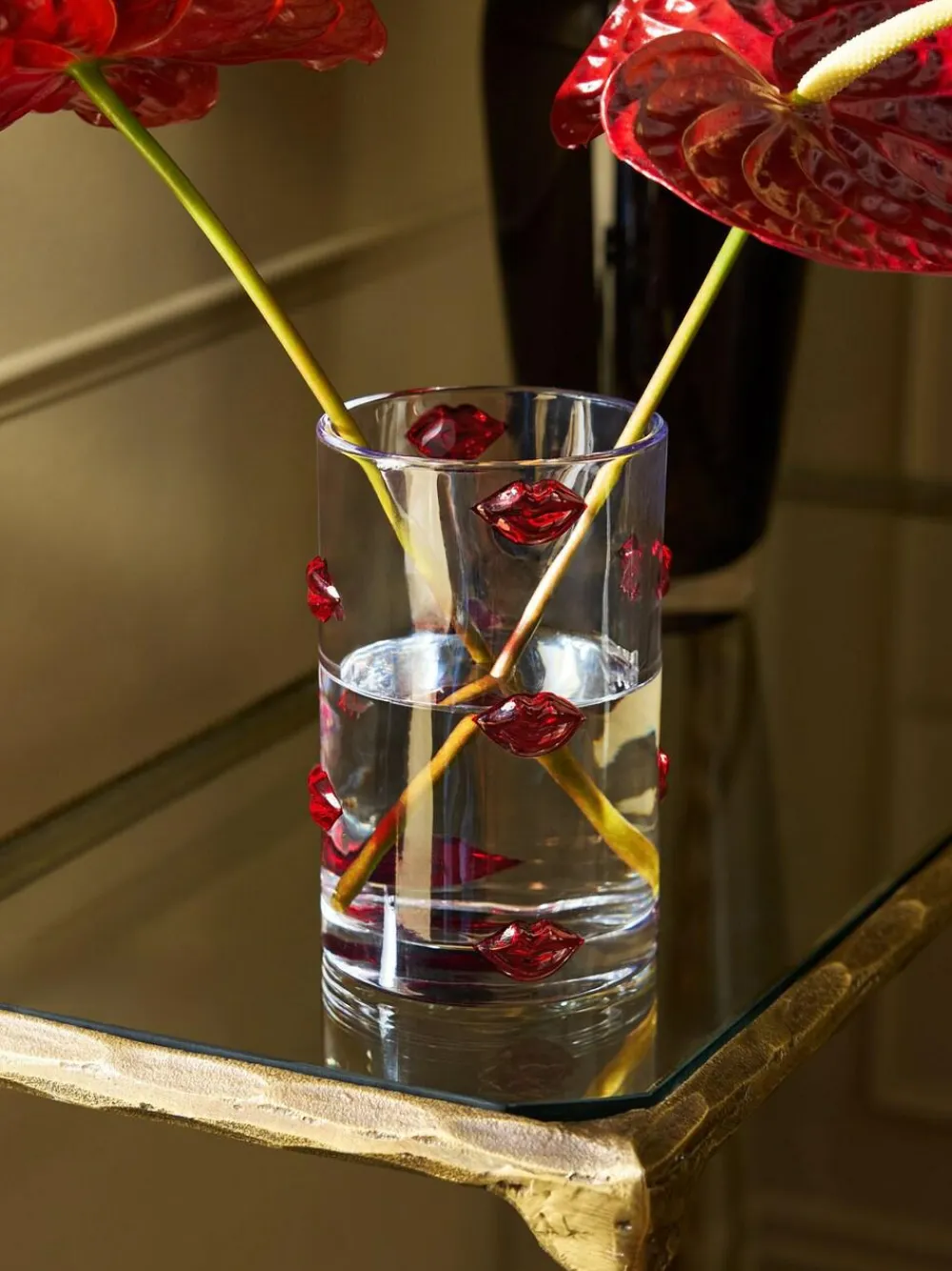 Sale Next Red/ Clear 3 Dimensional Lips Glass Vase