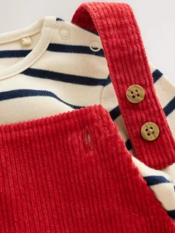 New Next Red Cord Dungarees and Bodysuit Set (0mths-2yrs)