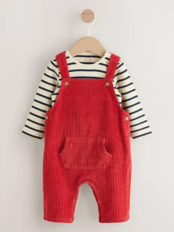 New Next Red Cord Dungarees and Bodysuit Set (0mths-2yrs)