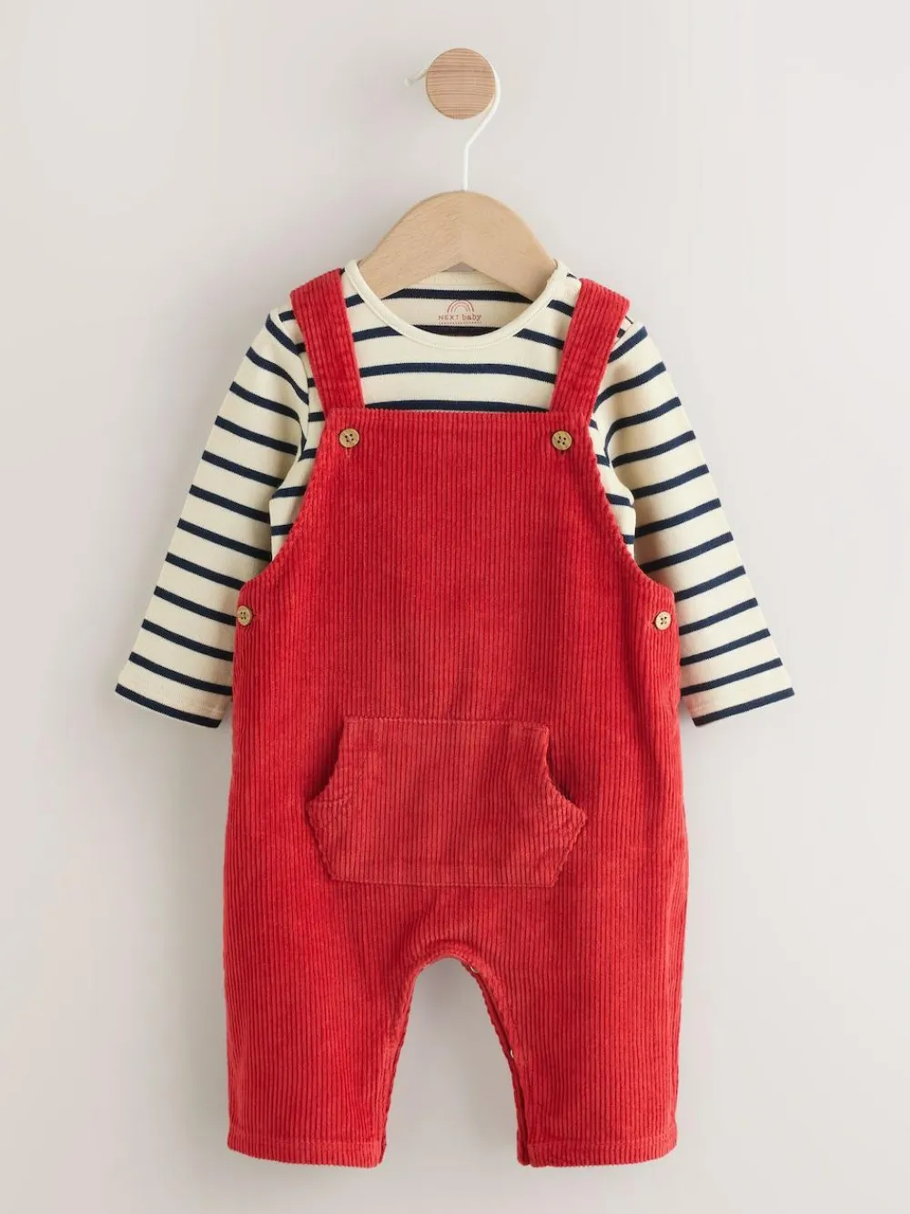 New Next Red Cord Dungarees and Bodysuit Set (0mths-2yrs)