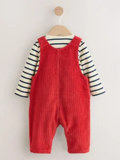 New Next Red Cord Dungarees and Bodysuit Set (0mths-2yrs)