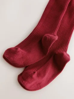 Best Next Red Cotton Rich Rib Tights