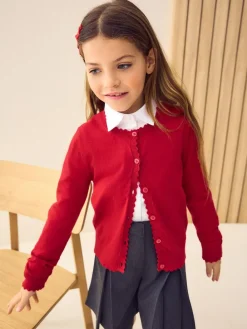 Next Cotton Rich Scalloped Edge School Cardigan (3-16yrs)^ Knitwear & Sweaters|Knitwear