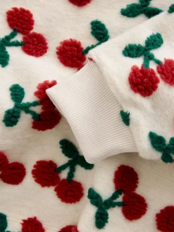 Outlet Next Red Ecru White Borg Cherry Graphic Zip Neck Fleece