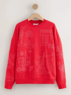 Next Red Embroidered Sweatshirt^Women Hoodies & Sweatshirts