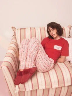 Next Red Faux Fur Lined Suede Mule Slippers^Women All Night & Lounge|Slippers