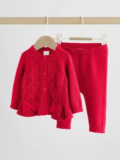 Best Next Frill Knitted Bow Cardigan Set (0mths-3yrs) Red