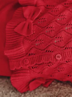 Best Next Frill Knitted Bow Cardigan Set (0mths-3yrs) Red