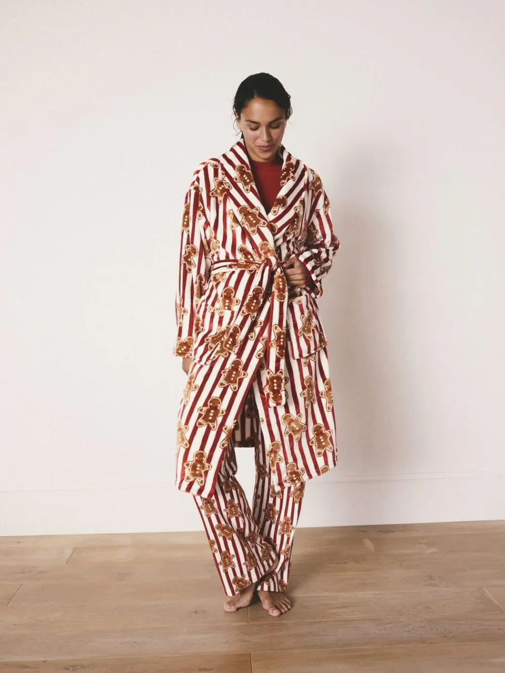 Clearance Next Red Gingerbread Matching Family Christmas Cosy Fleece Dressing Gown