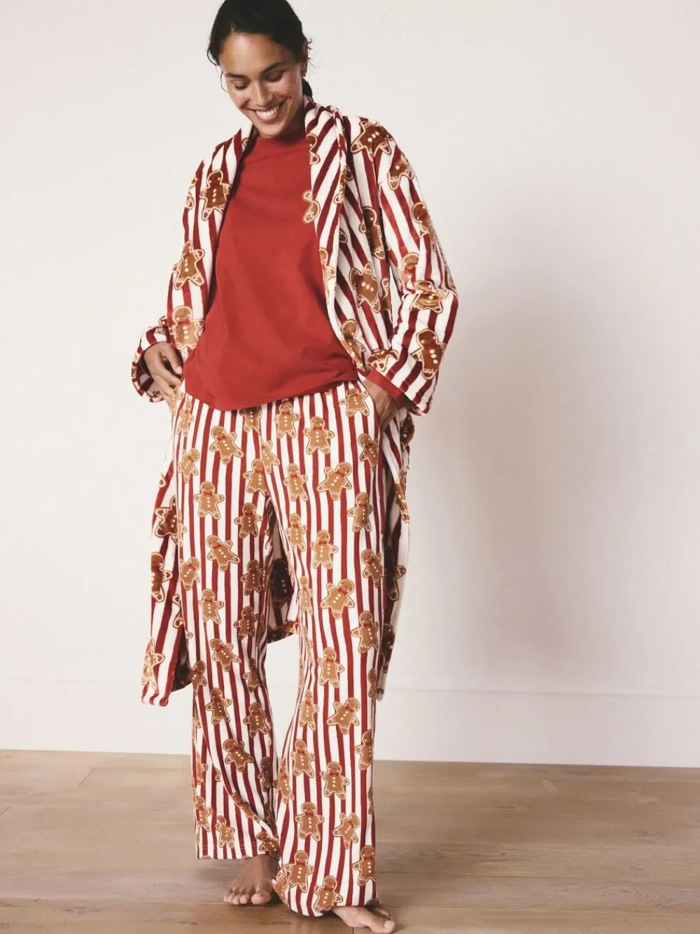 Clearance Next Red Gingerbread Matching Family Christmas Cosy Fleece Dressing Gown