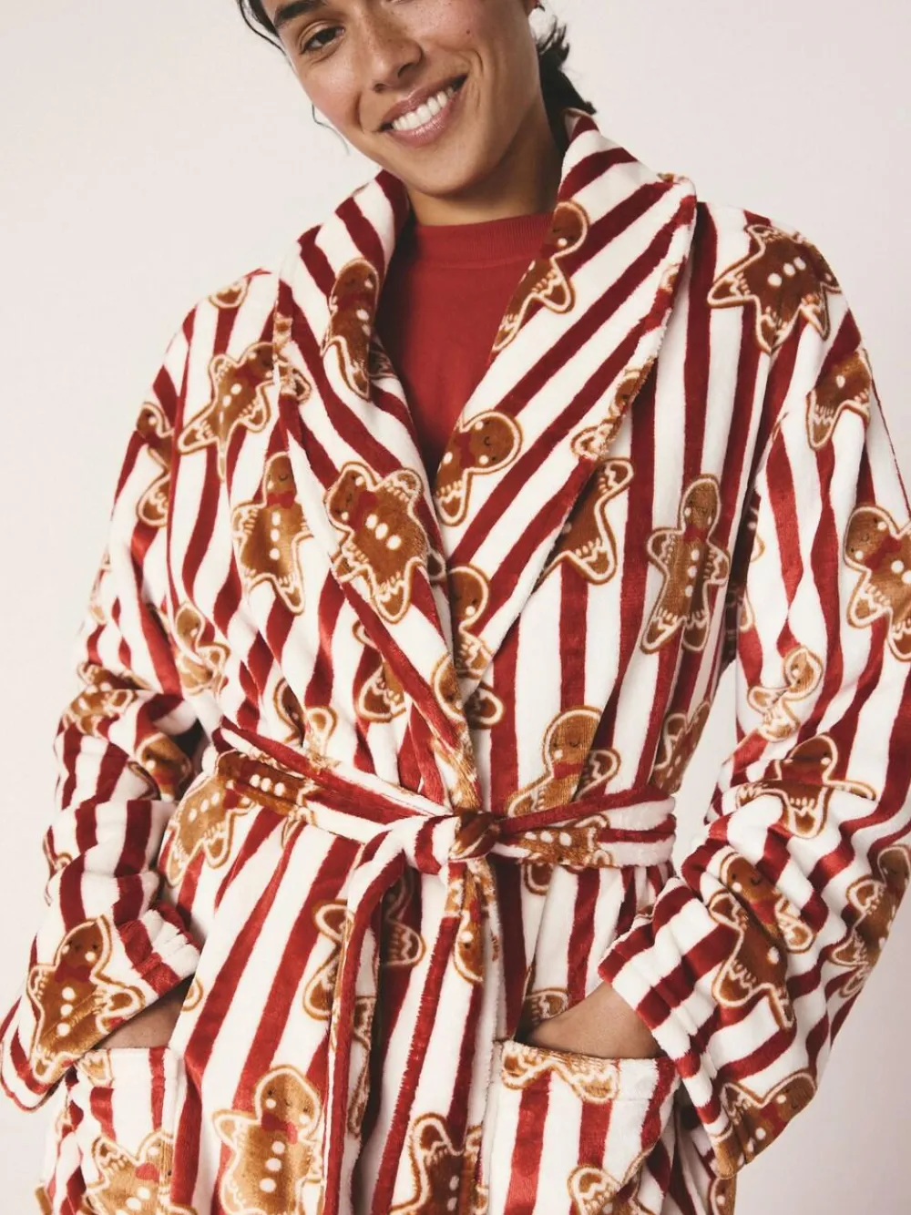Clearance Next Red Gingerbread Matching Family Christmas Cosy Fleece Dressing Gown