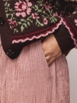 Next Gingham Wide Leg Trousers Red