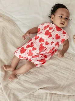 New Next 3 Pack Baby Rompers Red Heart Printed Button Through