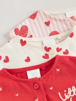 New Next 3 Pack Baby Rompers Red Heart Printed Button Through