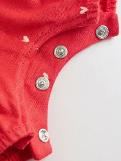 New Next 3 Pack Baby Rompers Red Heart Printed Button Through