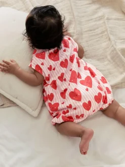New Next 3 Pack Baby Rompers Red Heart Printed Button Through