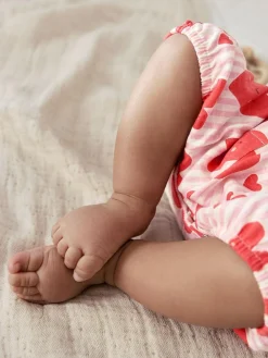 New Next 3 Pack Baby Rompers Red Heart Printed Button Through