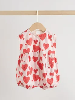 New Next 3 Pack Baby Rompers Red Heart Printed Button Through