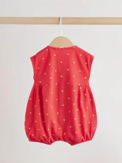 New Next 3 Pack Baby Rompers Red Heart Printed Button Through
