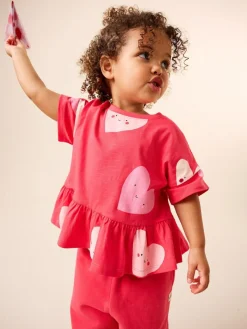 Next Red Heart Short Sleeve Peplum T-Shirt (3mths-7yrs)