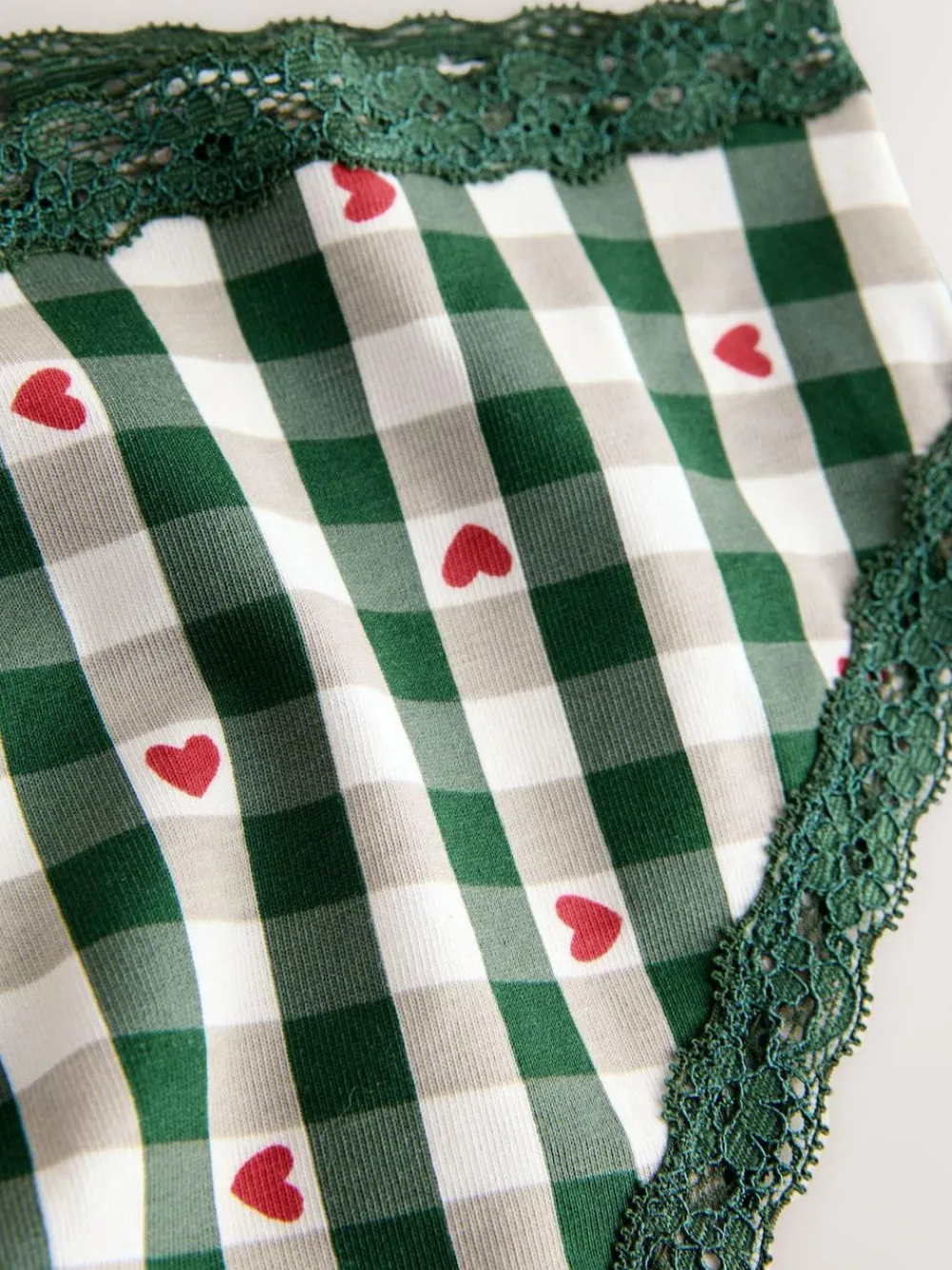 New Next Red Heart/Green Check Bikini Cotton Lace Knickers 4 Pack