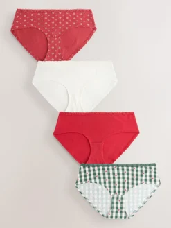 Best Next Red Heart/Green Check Short Cotton Lace Knickers 4 Pack