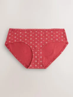 Best Next Red Heart/Green Check Short Cotton Lace Knickers 4 Pack