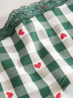 Best Next Red Heart/Green Check Short Cotton Lace Knickers 4 Pack