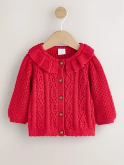 Hot Next Red Knitted Frill Collar Baby Cardigan (0mths-2yrs) (0mths-2yrs)