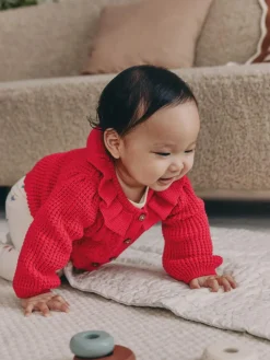 Hot Next Red Knitted Frill Collar Baby Cardigan (0mths-2yrs) (0mths-2yrs)