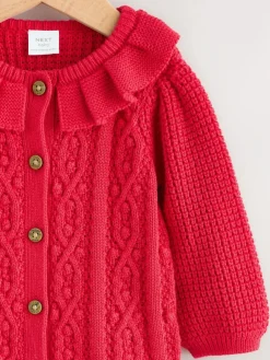 Hot Next Red Knitted Frill Collar Baby Cardigan (0mths-2yrs) (0mths-2yrs)