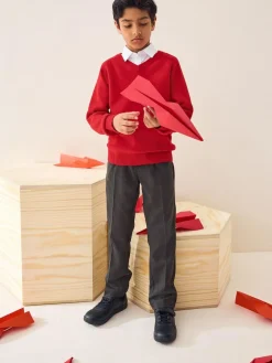 Next Red Knitted V-Neck School Jumper (3-16yrs)