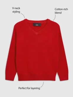 Next Red Knitted V-Neck School Jumper (3-16yrs)
