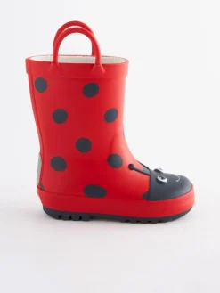 Online Next Red Ladybird Handle Wellies