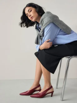 Hot Next Leather Pointed Toe Slingback Heels Red