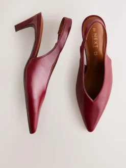 Hot Next Leather Pointed Toe Slingback Heels Red
