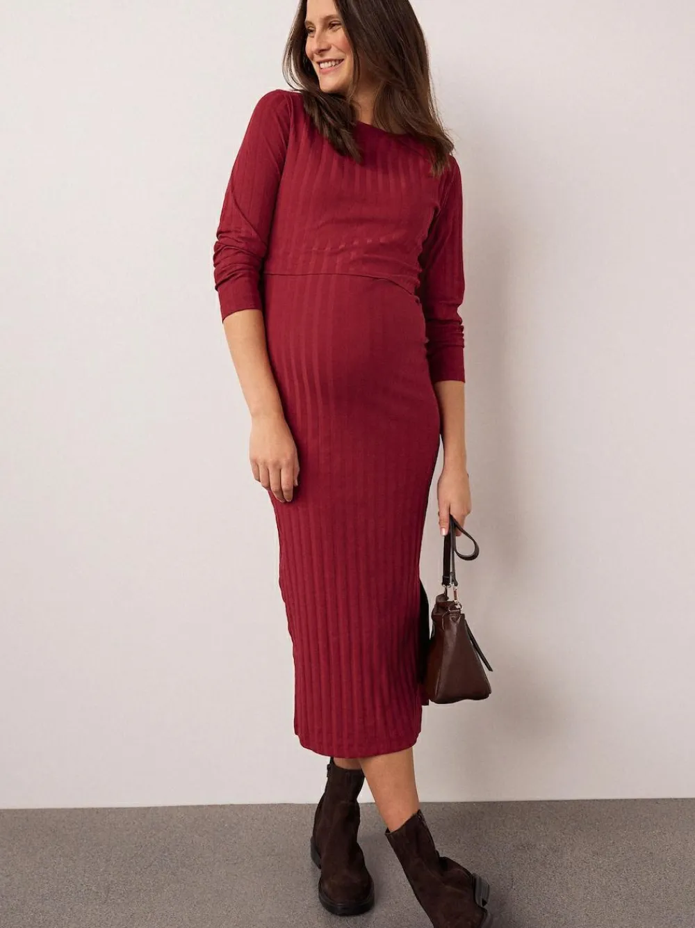Outlet Next Maternity Long Sleeve Nursing Shelf Dress Red