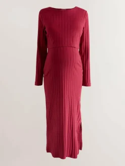 Outlet Next Maternity Long Sleeve Nursing Shelf Dress Red