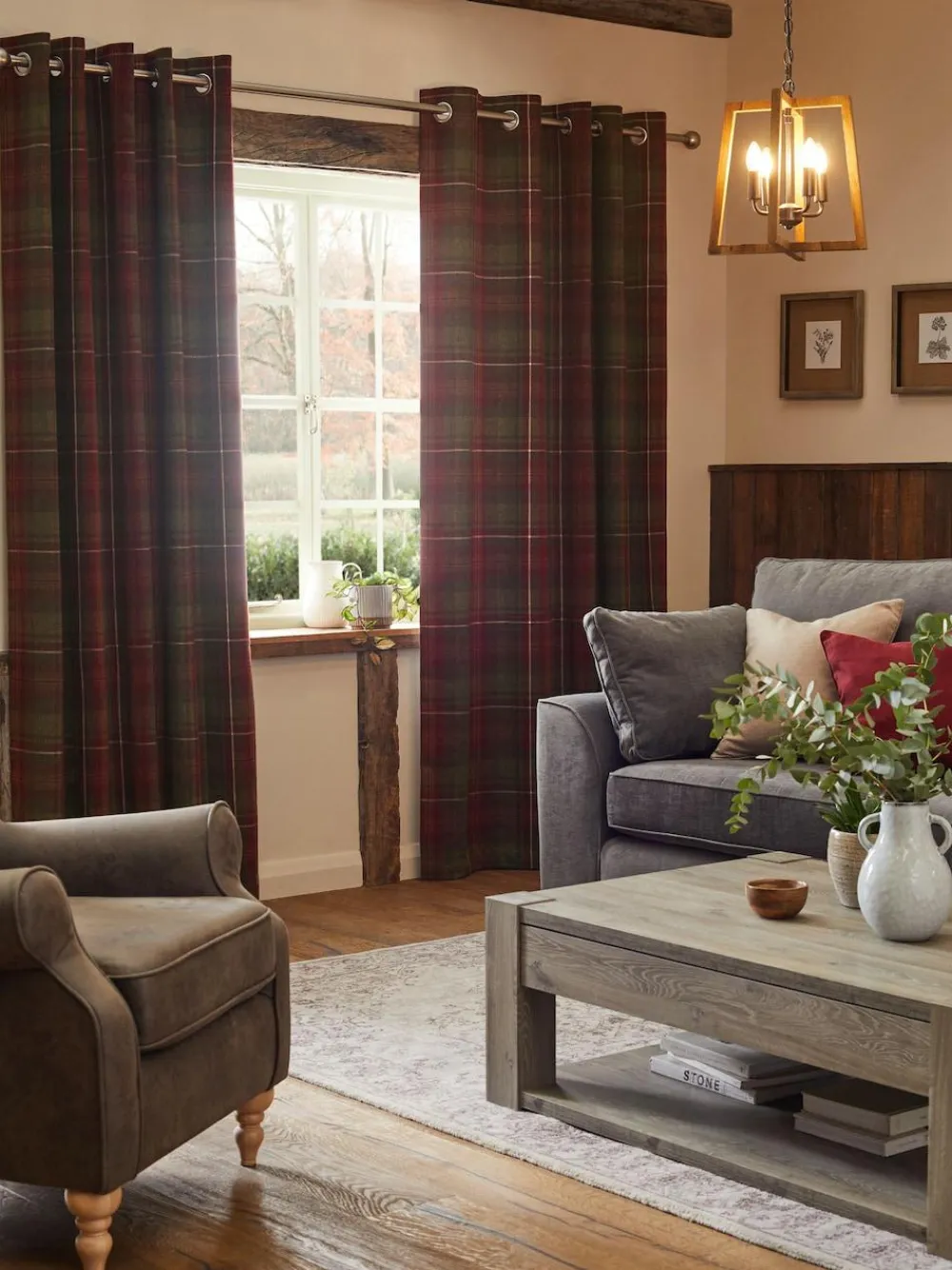 Next Red Highland Check Lined Eyelet Curtains^ Curtains & Blinds