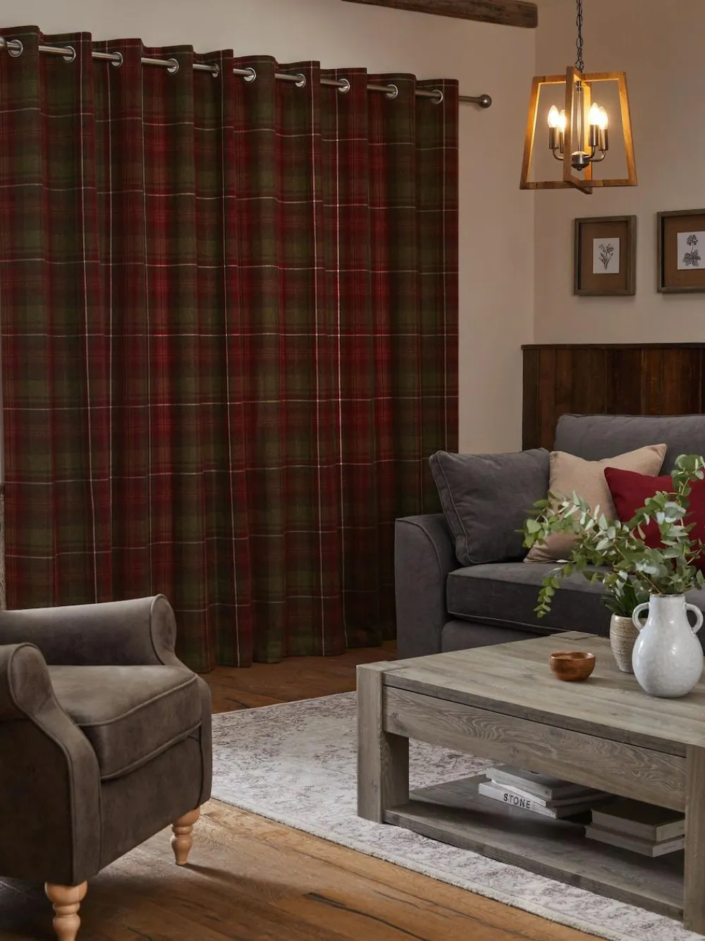 Next Red Highland Check Lined Eyelet Curtains^ Curtains & Blinds