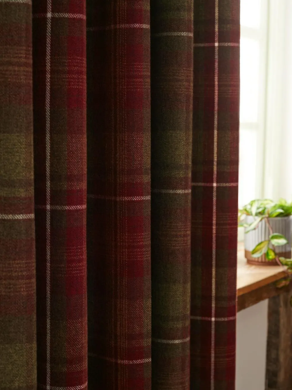Next Red Highland Check Lined Eyelet Curtains^ Curtains & Blinds