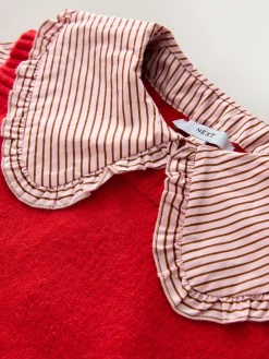 Hot Next Frill Collar Shirt Layer Knitted Tank Red Pinstripe