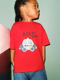 Next Red Police Car Short Sleeve Appliqué T-Shirt (3mths-7yrs)