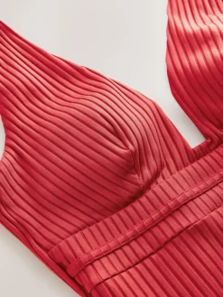 Next Red Rib Plunge Shaping Tummy Control Swimsuit^Women Swimwear