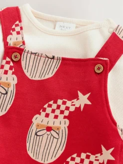 Hot Next Red Santa All Over Print Christmas Baby Dungaree Set (0mths-3yrs)