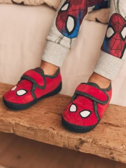 Next Red Spiderman Marvel Touch Fastening Cupsole Print Slippers^BOY Nightwear