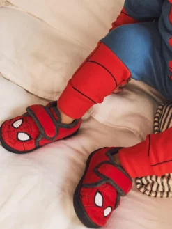 Next Red Spiderman Marvel Touch Fastening Cupsole Print Slippers^BOY Nightwear