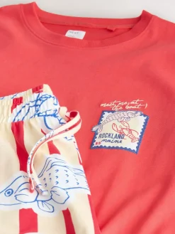 New Next Red Stripe Fish Jersey Short Sleeve Pyjamas