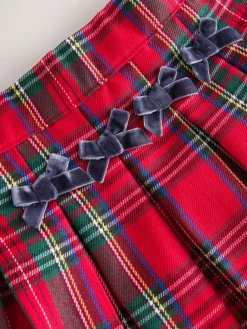 Next Red Tartan Bow Skirt with Navy Tights (3mths-7yrs)^ Shorts & Skirts
