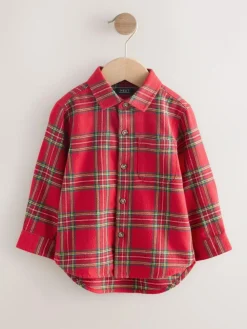 Next Long Sleeve Christmas Check Shirt (3mths-10yrs) Red Tartan